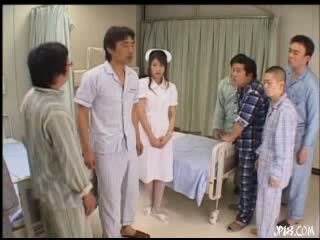 Naughty nurse enjoys a hot Asian gang bang